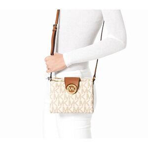 Michael Kors Fulton Small Saffiano Leather Messenger Bag Vanilla Acorn Neutral
